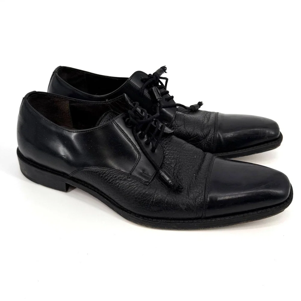Mezlan‎ Mens Black Leather Cap Toe Textured Oxford Dress Shoes 9.5 M Spain